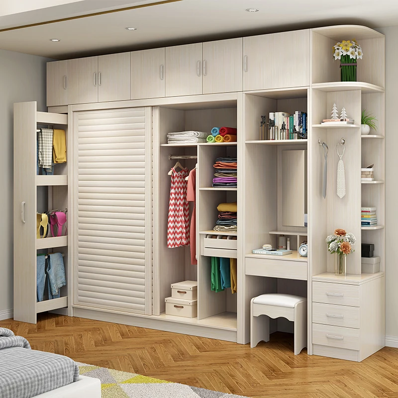 

Solid wood wardrobe, home bedroom, modern simple sliding door, custom combination cabinet, economical sliding door wardrobe