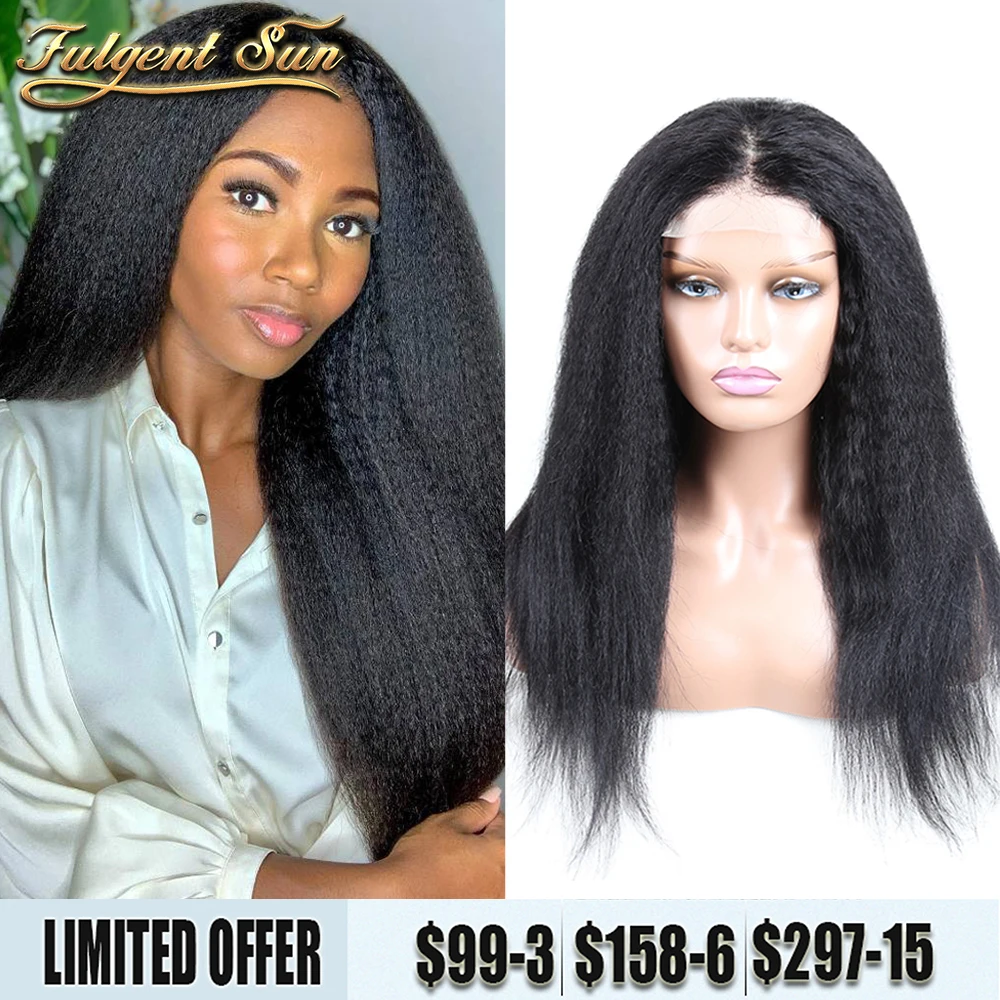 Kinky Straight Wigs 4x4 Lace Closure Wig 13x1 T Part Lace Wig Peruvian Human Hair Wigs For Women Pre Plucked Natural Hairline
