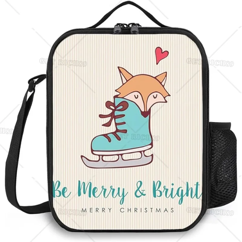 

Рождественская многоразовая изолированная сумка для ланча Merry Little Fox с карманом для охлаждения, сумка-тоут для мужчин и женщин, для работы, пикника, путешествий