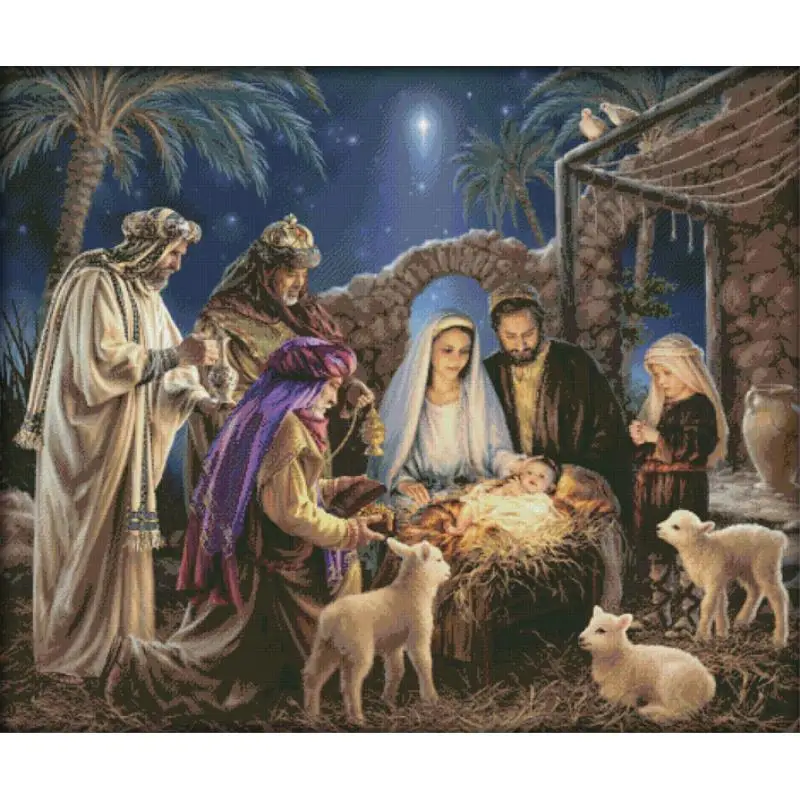 

The Birth of Jesus DIY Handmade Sewing Cross Stitch Kit Aida 14CT 16CT 11CT Canvas Printed Fabric Embroidery Home Decor Wall Art