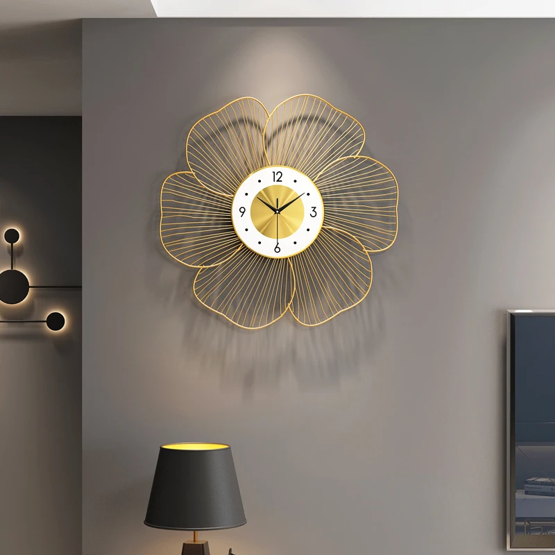 

Flowers Modern Design Wall Clock Quartz Elegant Nordic Digital Wall Clock Wall Clock Living Room Metal Wall Decoration