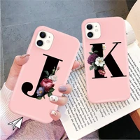 jome initial letter silicon phone case for iphone 11 pro 12 pro max x xr xs max 7 8 plus retro pink flower soft tpu back cover