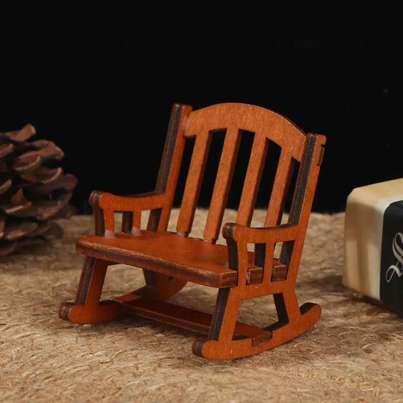 

1pcs 1:12 Scale Dollhouse Miniature Furniture Wooden Rocking Chair Hemp Rope Seat For Dolls House Accessories Decor Toys