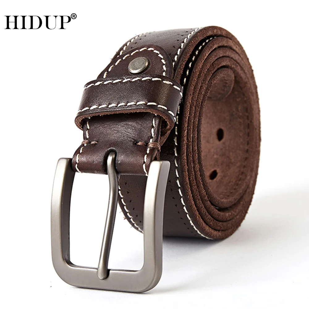 HIDUP Real Pure 100% Cow Genuine Leather Fashion Belt 3.8cm Width Top Quality Design Solid Cowhide Pin Buckle Metal Belts WJ612