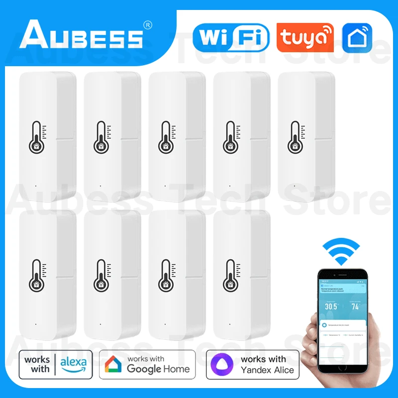 Умный Wi-Fi датчик температуры и влажности Aubess комнатный термометр гигрометр для