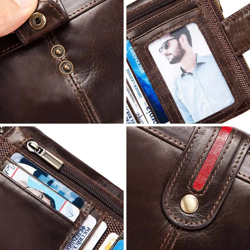 HUMERPAUL Genuine Leather RFID Protection Wallet for Men Short Multi Function ID Credit Card Holder Classic Money Bag Coin Purse