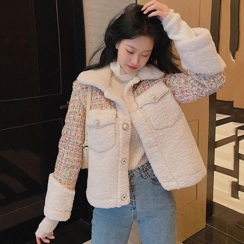 Пальто ягненка женская верхняя одежда осень зима корейский Свободный ягненок