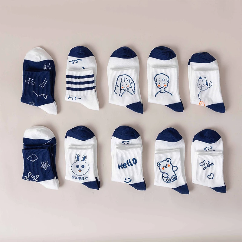10 Pairs/Lot Socks Ladies Low Socks Spring and Summer New Cartoon Cute White Socks Sports Women's Socks Basketball Stockings