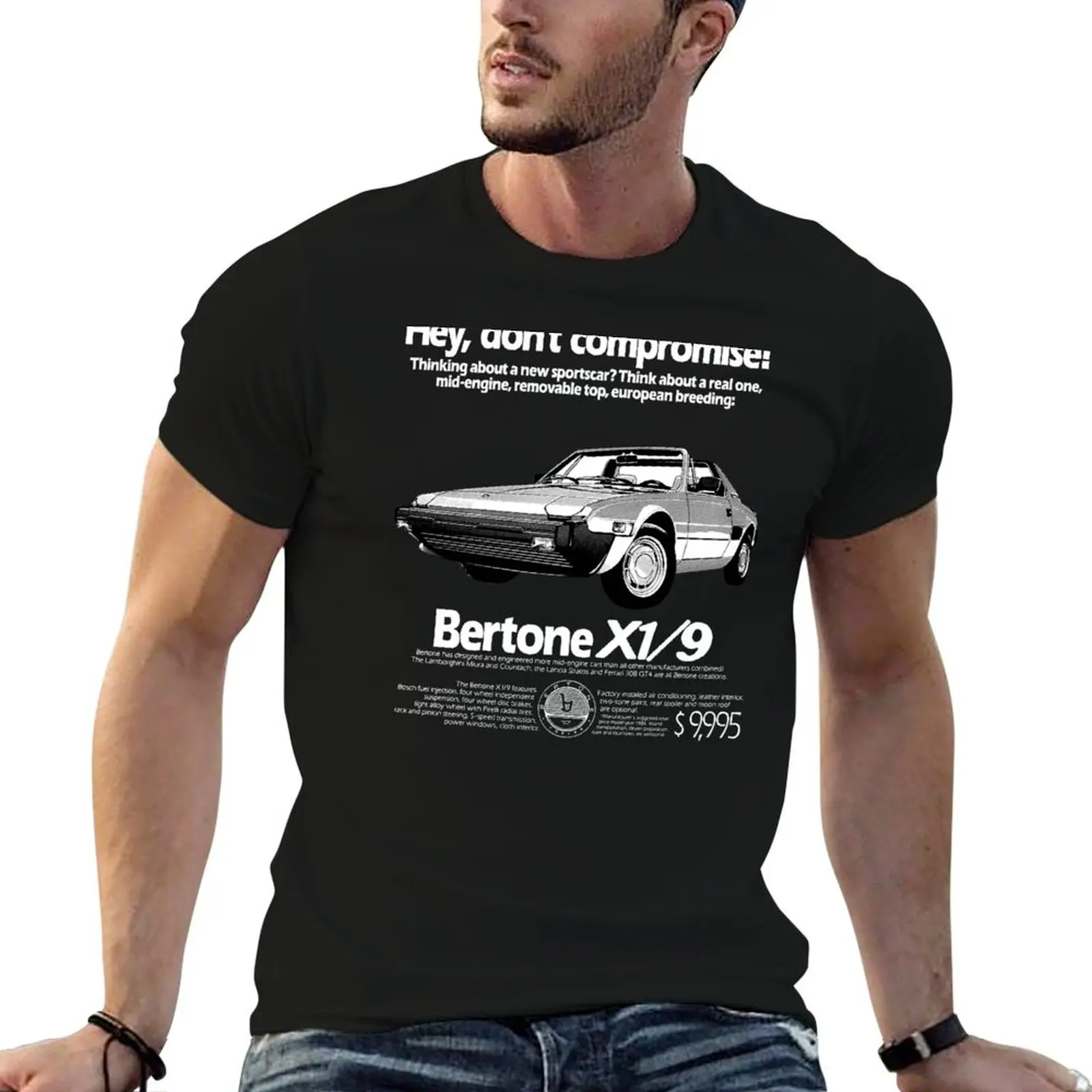 Фото X1/9 BERTONE - ADVERT T-Shirt, мужские футболки, облегающие футболки, хлопковые футболки из 100% хлопка, мужская футболка №1