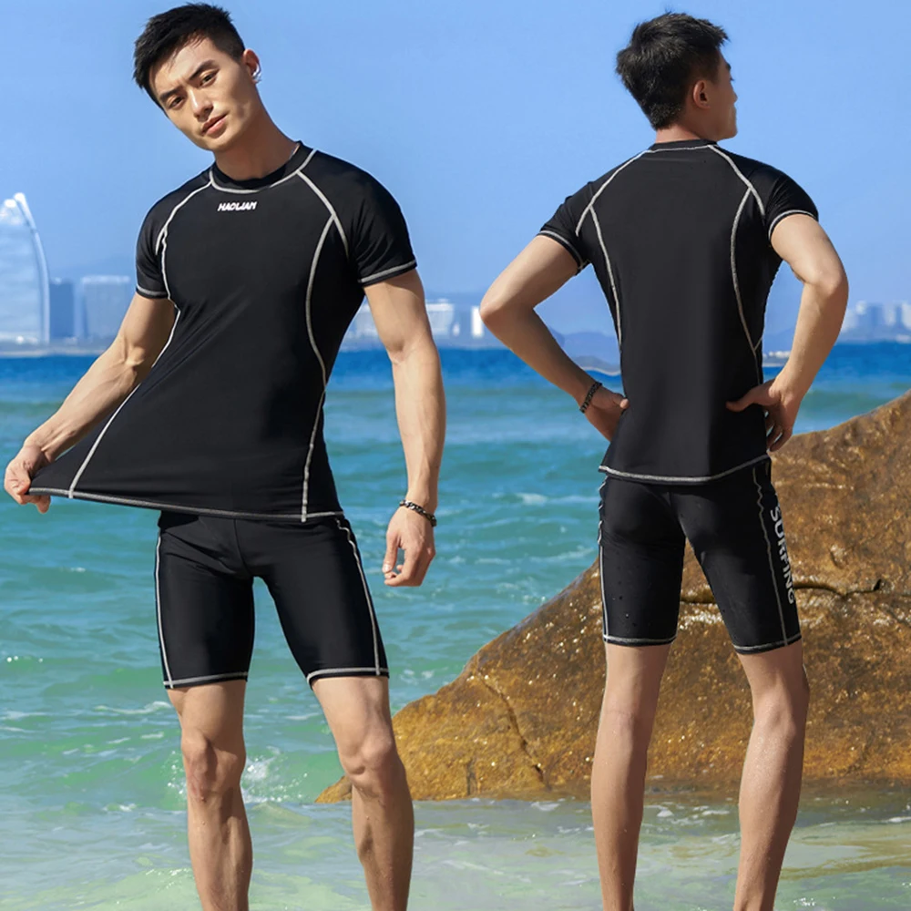 Fashion Men's Surfing Suit Split Quick-Drying Sunscreen Short-Sleeved Five-Point Shorts Swimsuit Swimming Surfing Suit 2023