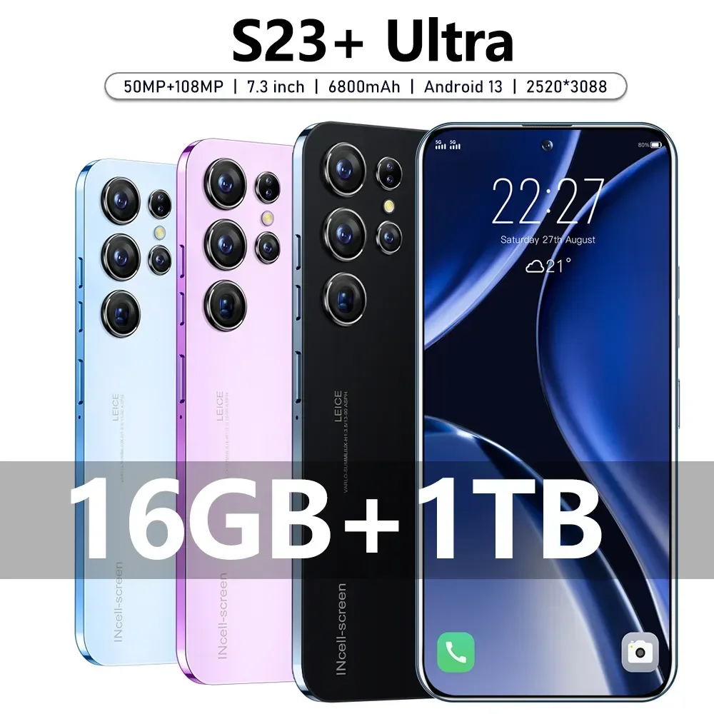 

2023 NEW S23 Ultra 7.3 HD Screen SmartPhone Original 16G+1T 5G Dual Sim Celulares Android Unlocked 108MP 6800mAh Cell Phone