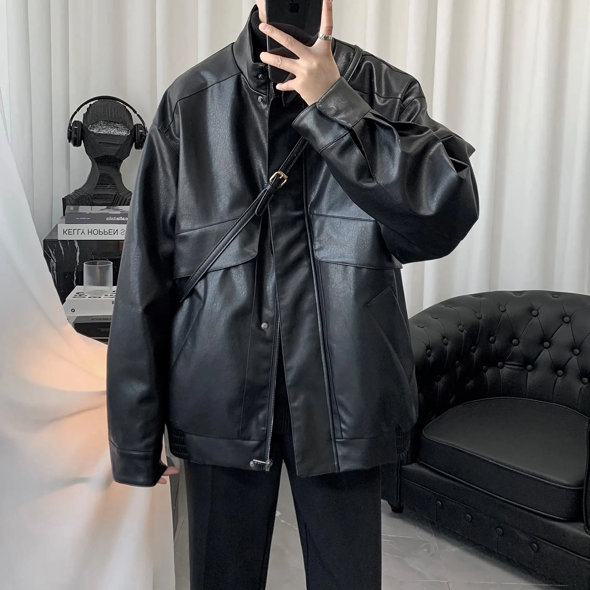 Высококачественная искусственная кожа Pu Shuai Sle кожаное пальто верхняя одежда