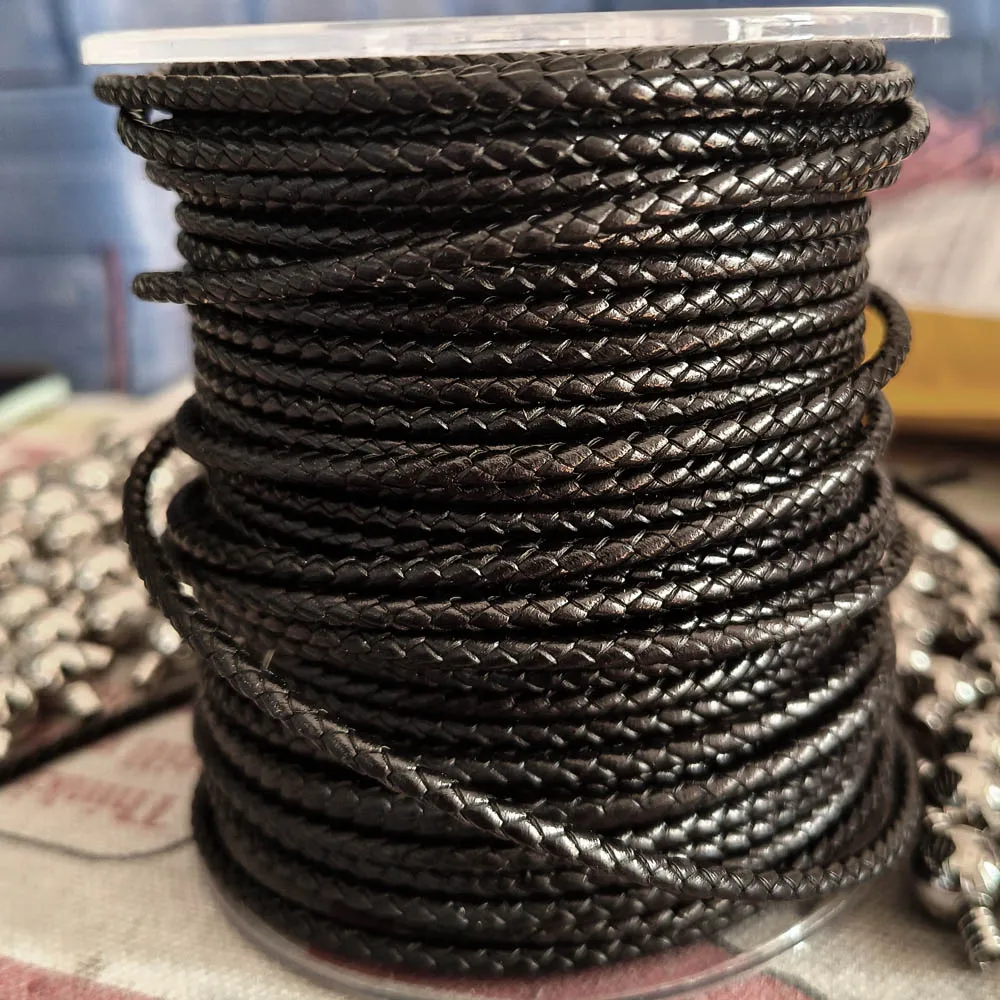 1meter/Lot Black Braided Genuine Leather Rope Cord Jewelry Accessories 3mm Round Leather Cord For Diy Bracelet Jewelry Making