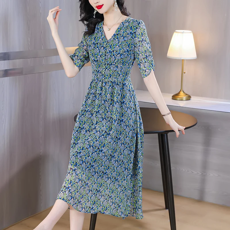 

Женское шифоновое платье с цветочным принтом, облегающая длинная юбка в зарубежном стиле для сына, Новинка лета 2023