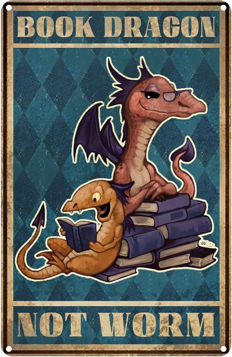 Drgon Retro Metl Sgn Book Not Worm Забавный плакат Lbrry Cfe Lvng Room Ktchen Bthroom Home rt Wll Decorton Plque Gft 8 x 12