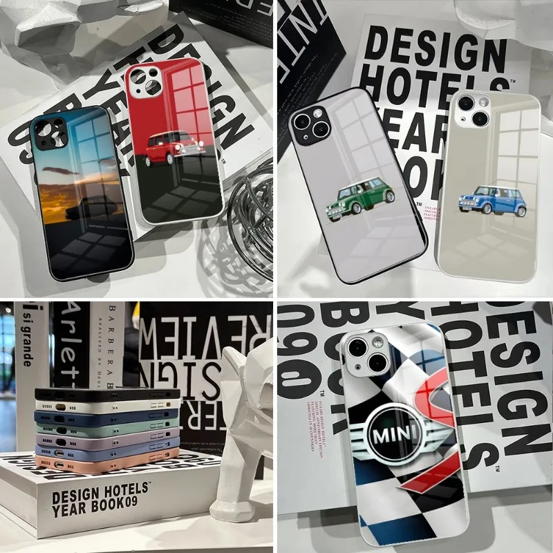 

Роскошный спортивный автомобильный мини-чехол для телефона 2023 для IPhone 14Pro 13 11 12 XR XS MAX 7/8 X Plus 13 черно-белые стеклянные Чехлы для пар