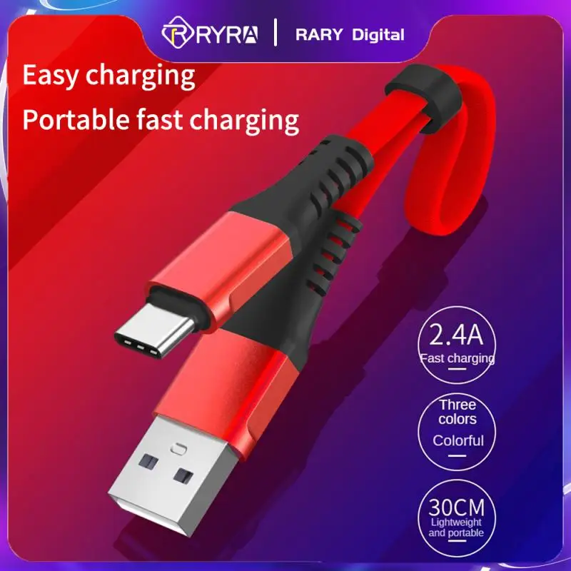 

RYRA 30cm Micro USB Type C Cable Short Portable For Xiaomi Huawei Charging Fast Charge For Power Bank Charger Flat Nylon Cable