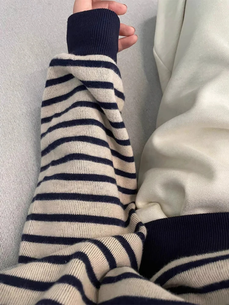 La Chabell полосатый свитер с круглым вырезом вязаный женский на осень и зиму 2024 новая