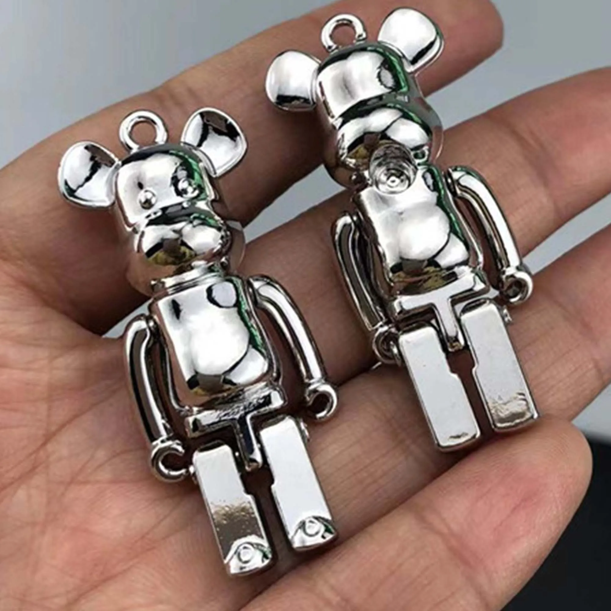 1PCS-10PCS 50x20mm Silver Hip Hop Movable Bear Pendant DIY Men and Women Necklace Bracelet Keychain Jewelry Charm Accessories