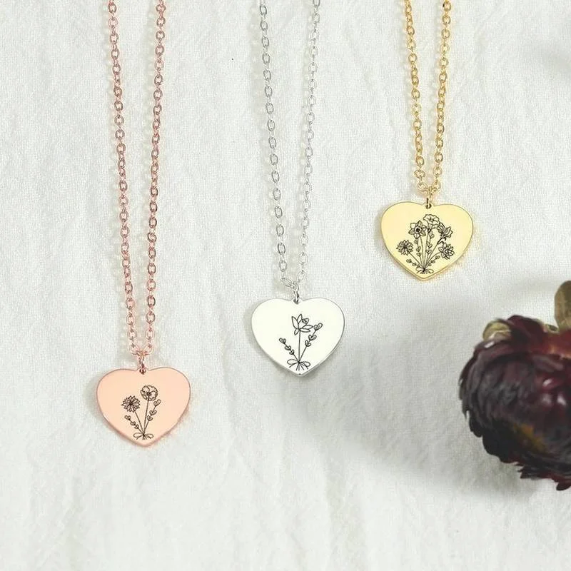 Stainless Steel necklace for women Personalized love carve Birthday Flower pendant choker gold Jewelry Gift collares para mujer