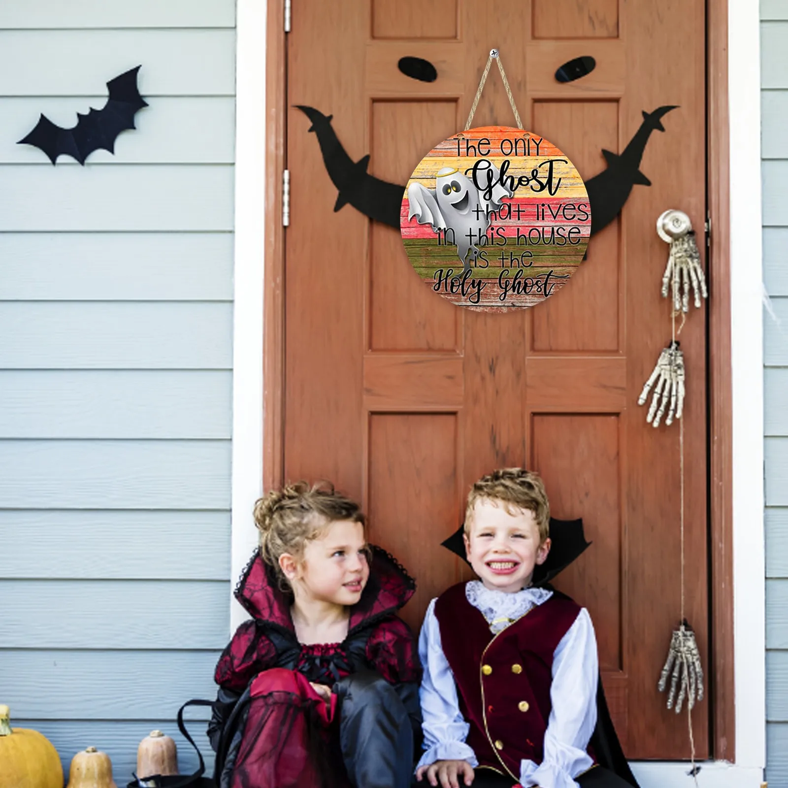 

Декоративное украшение на Хэллоуин, деревянная дверь Счастливого Хэллоуина, висячая нить из розового золота для поделок, прозрачные украше...