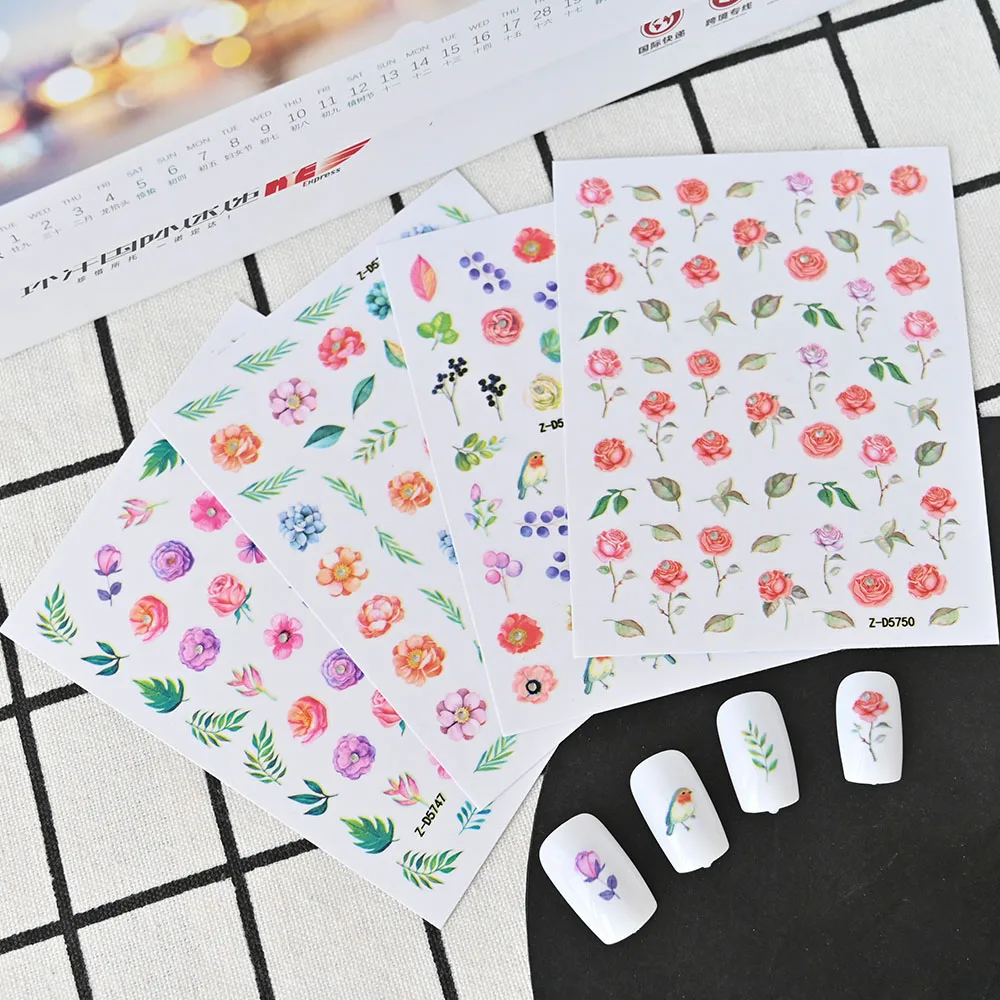 

9Sheets Nail Stickers Set Mixed Floral Geometric Fruit Nail Art Water Transfer Decals Tattoos Nail Decoration Manicure Tool New