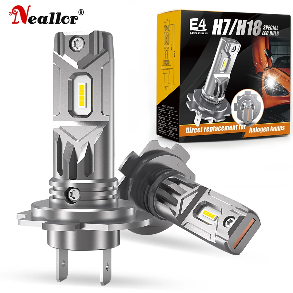 

2Pcs H7 LED Headlights Fanless Wireless Mini Size Design for Car Diode Lamp H18 Bulb 12V 55W 6500K White 360 Degree Beam Angle