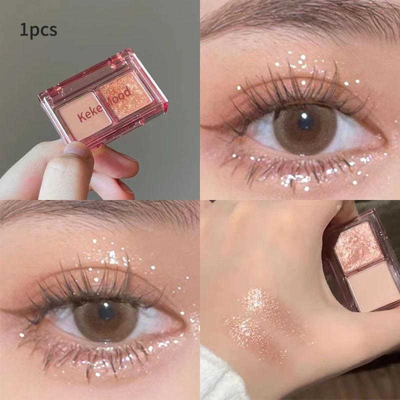 

Double Color Eyeshadow Plate Pearlescent Matte Sequin Small Plate Portable Earth Color Shattered Waterproof Sweatproof Cosmetic