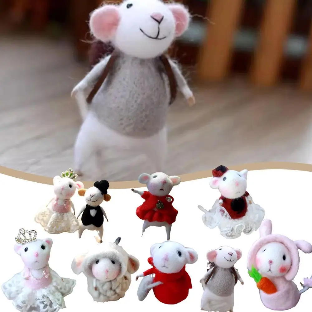 

Handmade Mouse Ornament Finished Material Bag Mouse Doll Kits Kit Toy FeativalTheme Felt Needle DIY Poked Wool Gift Felting I6S6