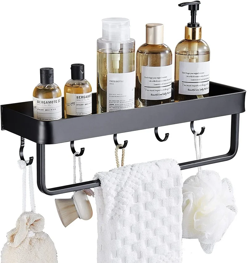

Bathroom Shelves With Towel Bars And Hooks, Aluminum Wall-Mounted Shelves, Bathroom Storage Racks, Kitchen Storage Racks