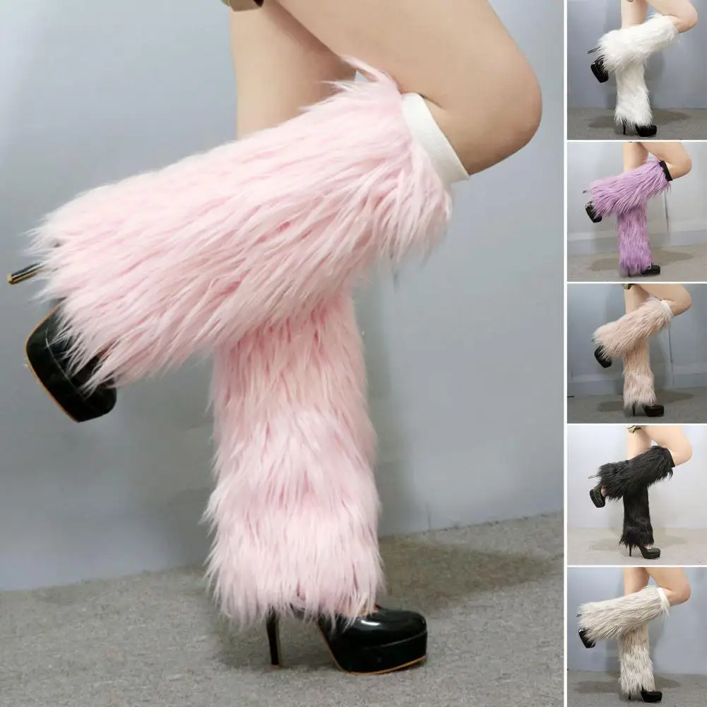 1 Pair Female Leggings Medium Tube Solid Soft Anti-cold Warm Keeping Faux Fur Knee-length Hipster Warm Sock for Daily