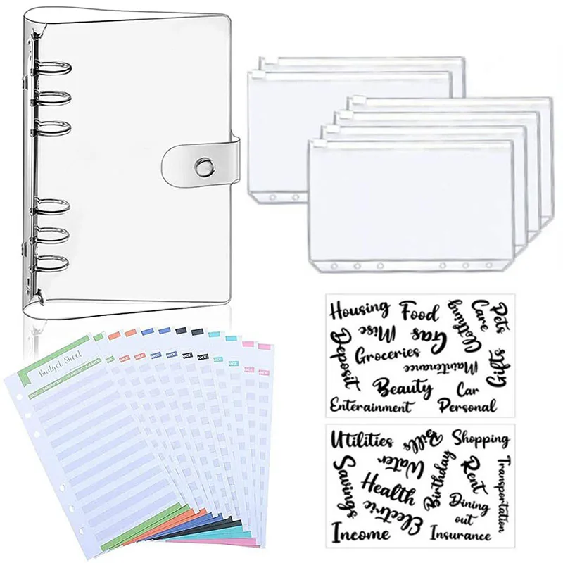 

Мини-папка А6 с застежкой, свободные карманы для бумаг с 6 кнопками, из ПВХ, прозрачная защита для круглого кольца ноутбука