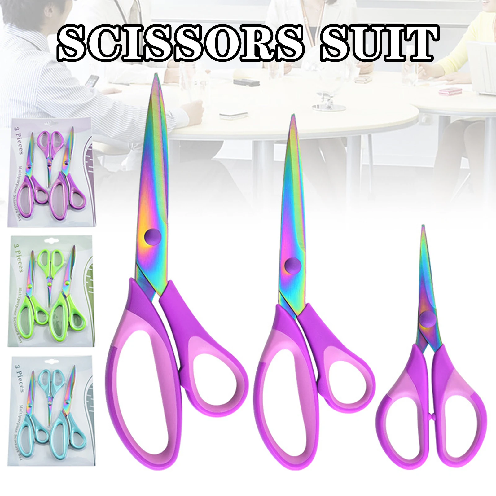 

3Pcs Tailor Scissors 5.5/8.25/9 Inch Colorful Titanium Plated Clothes Fabric Scissors Sewing Scissors Leather DIY Craft Supplies