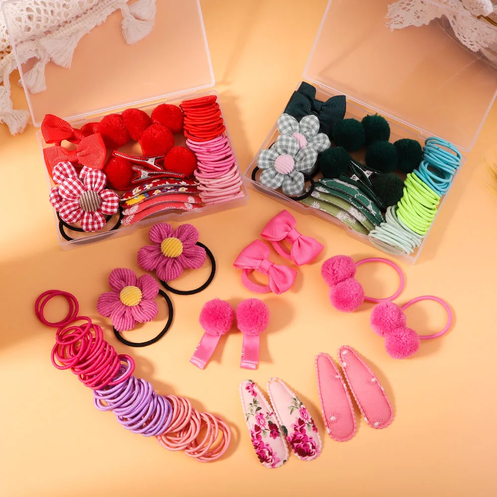 

62 Pcs Hairband Set Cute Hair Accessories Girl Cartoon Elastic Hair Tie Headwrap Ball Flower Hairpin Hair Ring Elastic Headdress