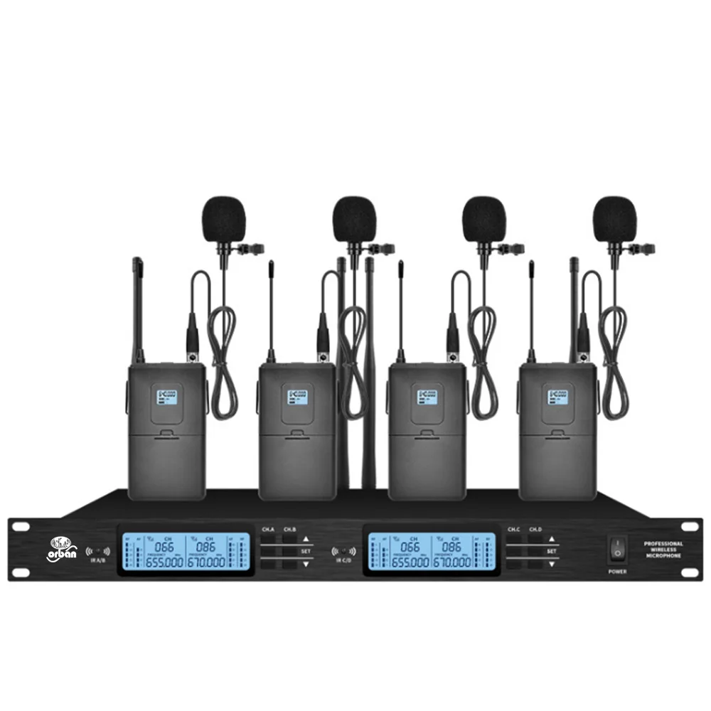 

Wireless Microphone Lavalier Microphone Professional 4Ch UHF System for Karaoke KTV Live Stage Performance Teaching Conference