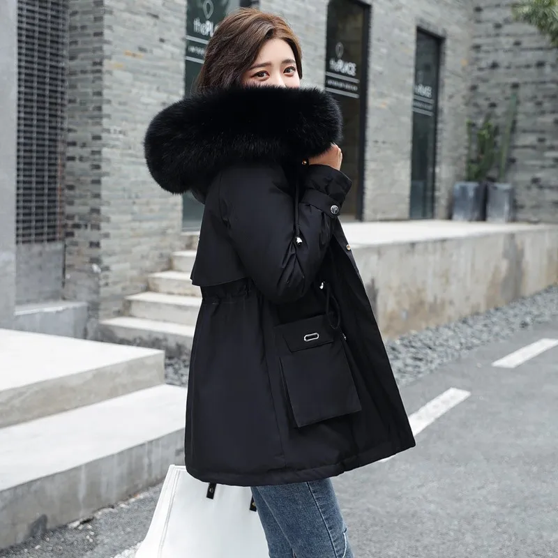 Women Thickness Cotton Padded Overcoat Snow Outwear 2023 Winter Parkas Large Size Fur Collar Hooded Jackets Female Casual Coats