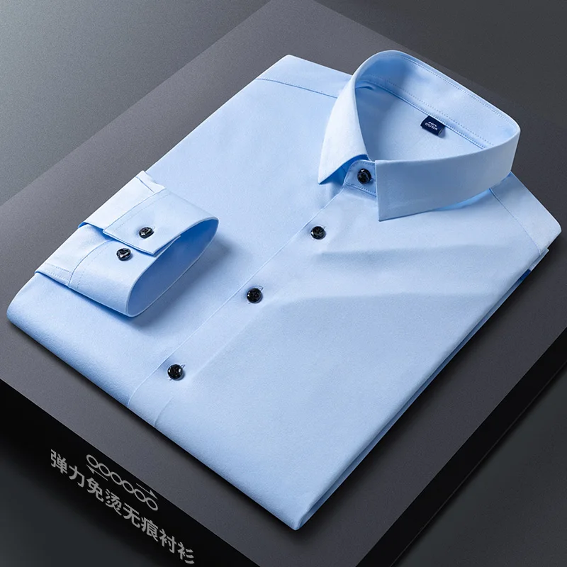 Elastic High Quality Business Shirts for Men Long Sleeve Shirt Male Formal Traceless Shirt Wrinkle Free Large Size Breathable