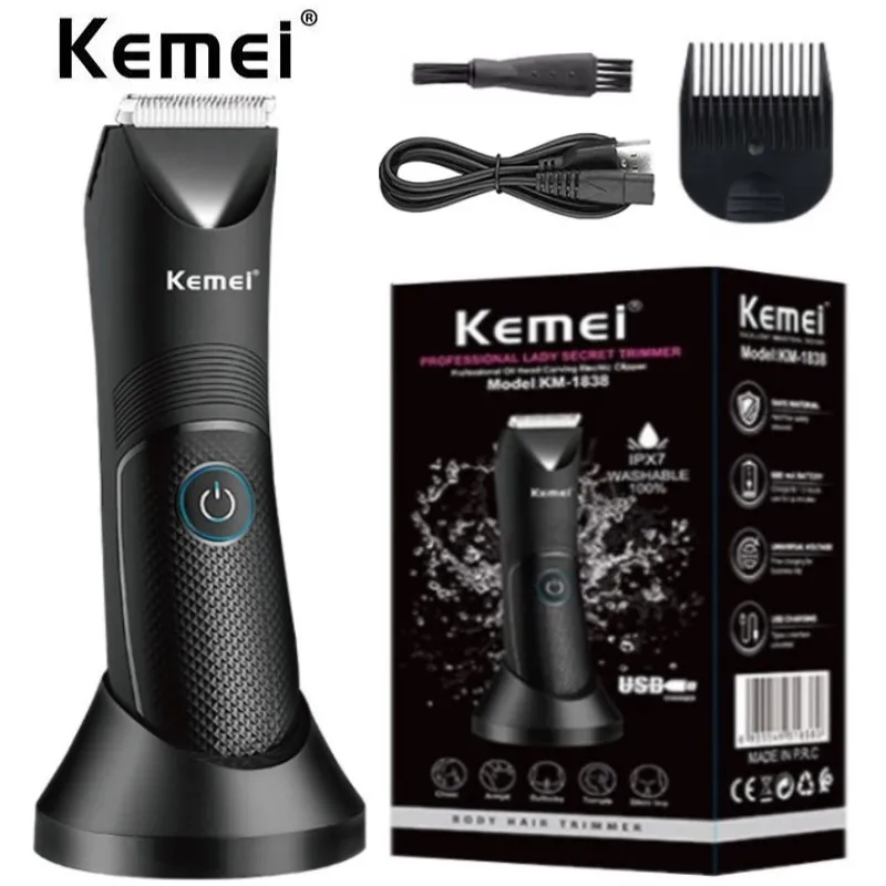 Kemei Groin Area Hair Trimmer Lawn Mower Ceramic Blade Waterproof Wet Dry Clippers Pubic Armpit Body Hair Ultimate Hygiene Razor