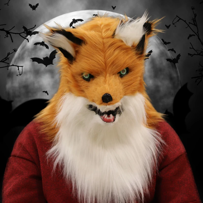 

Halloween Fox Mask with Movable Mouth Full Head Dog Wolf Masks Plush Realistic Animal Mask Halloween Party Cosplay Costume Props