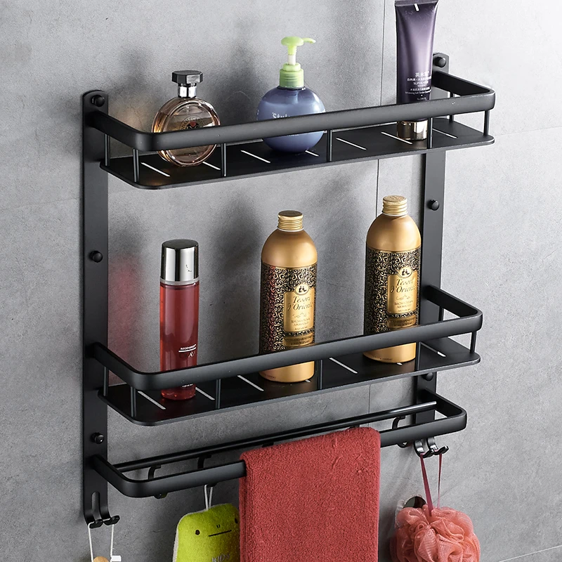 

Aluminum Bathroom Black Square Wall Mounted Shampoo Shelf Bathroom Organizer Corner Shelf Bathroom Shelves