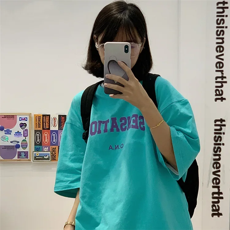 Женская футболка с коротким рукавом универсальная свободная в Корейском стиле