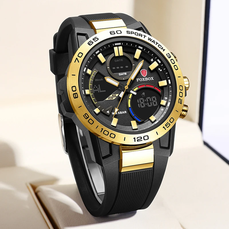 Часы FOXBOX Мужские кварцевые модные водонепроницаемые цифровые в стиле милитари с