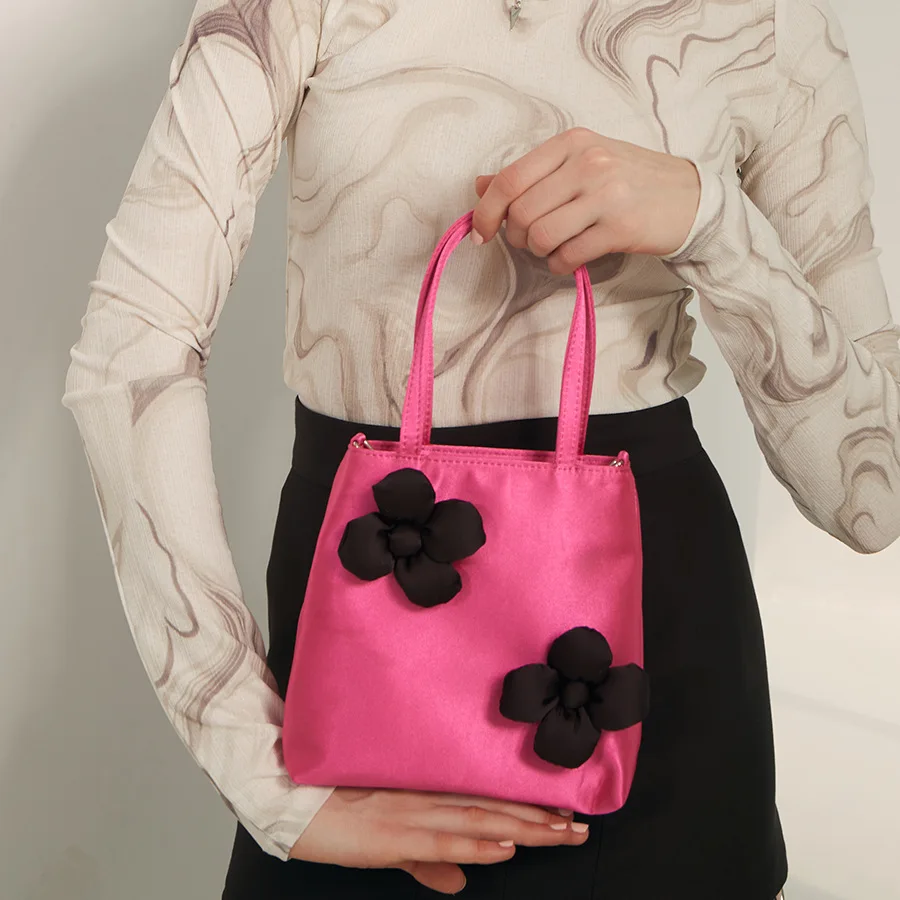 

Fashion Floral Silk Small Tote Bag Designer Flower Women Handbags Luxury Party Lady Hand Bags Trend Shopper Bags Female Purses