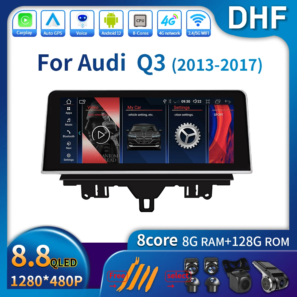 

8.8" Android 12 Touch Screen Car Stereo For Audi Q3 2013 - 2017 WIFI SIM 4G GPS Navi Wirless Bluetooth Carplay Auto Radio Player