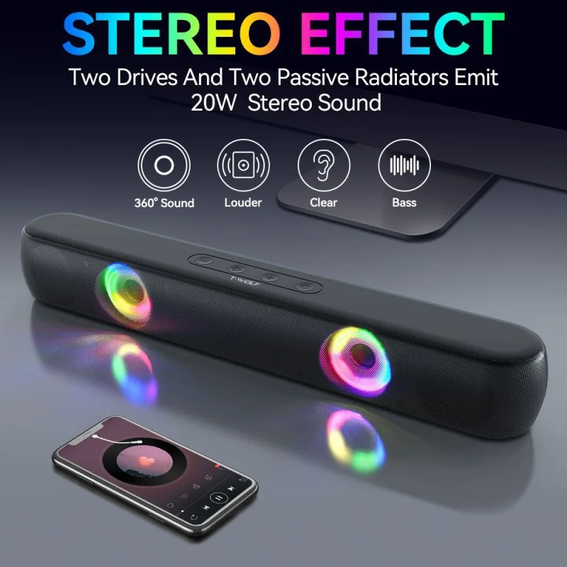 

Long RGB Glowing Bluetooth Speaker B320 Game Home Stereo 3D High Sound Quality Typec Speaker