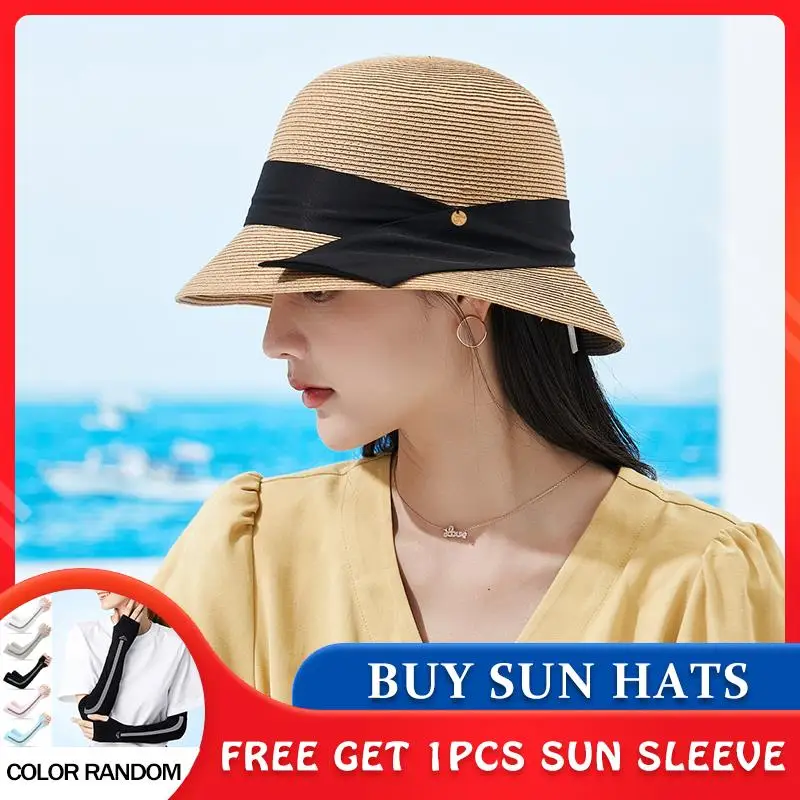 

[PTAH] Summer Straw Hat Women Spring Cap UPF 50+ UV Protection Roll-up Straw Hat Foldable Beach Breathable Sun Protection Visors