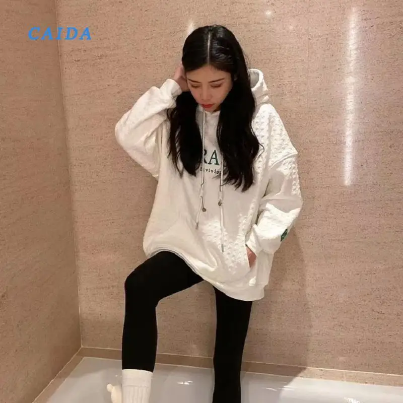 

Женский свитер с капюшоном CAIDA Tide, Универсальный Белый свободный свитер в Корейском стиле с буквами, Осень-зима 2021