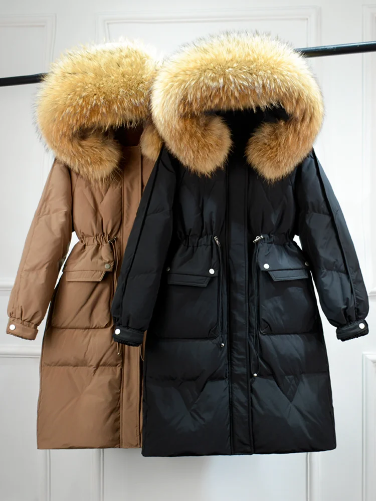 2022 Large Natural Fur Winter Women Long Puffer Jackets Hooded Waterproof Parkas 90% Duck Down Coat Female Warm Outwear