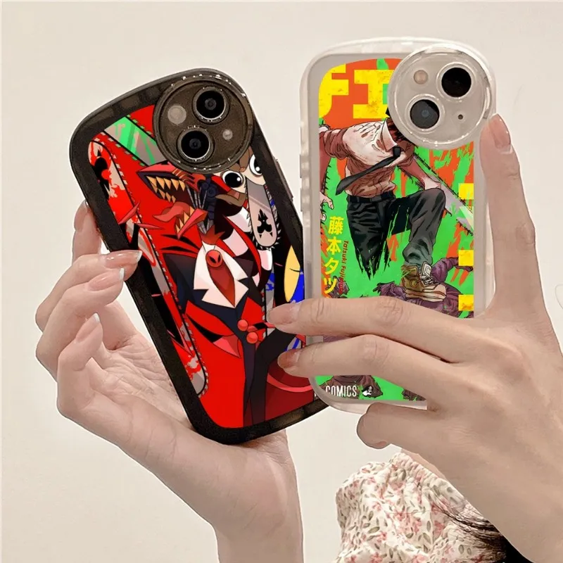 

Cartoon Anime Chainsaw Man Phone Case For IPhone 14 13 11 12 Pro Max Mini X XR XS 7 8 6 Plus Angel Eyes Big Pupil Lens Couple