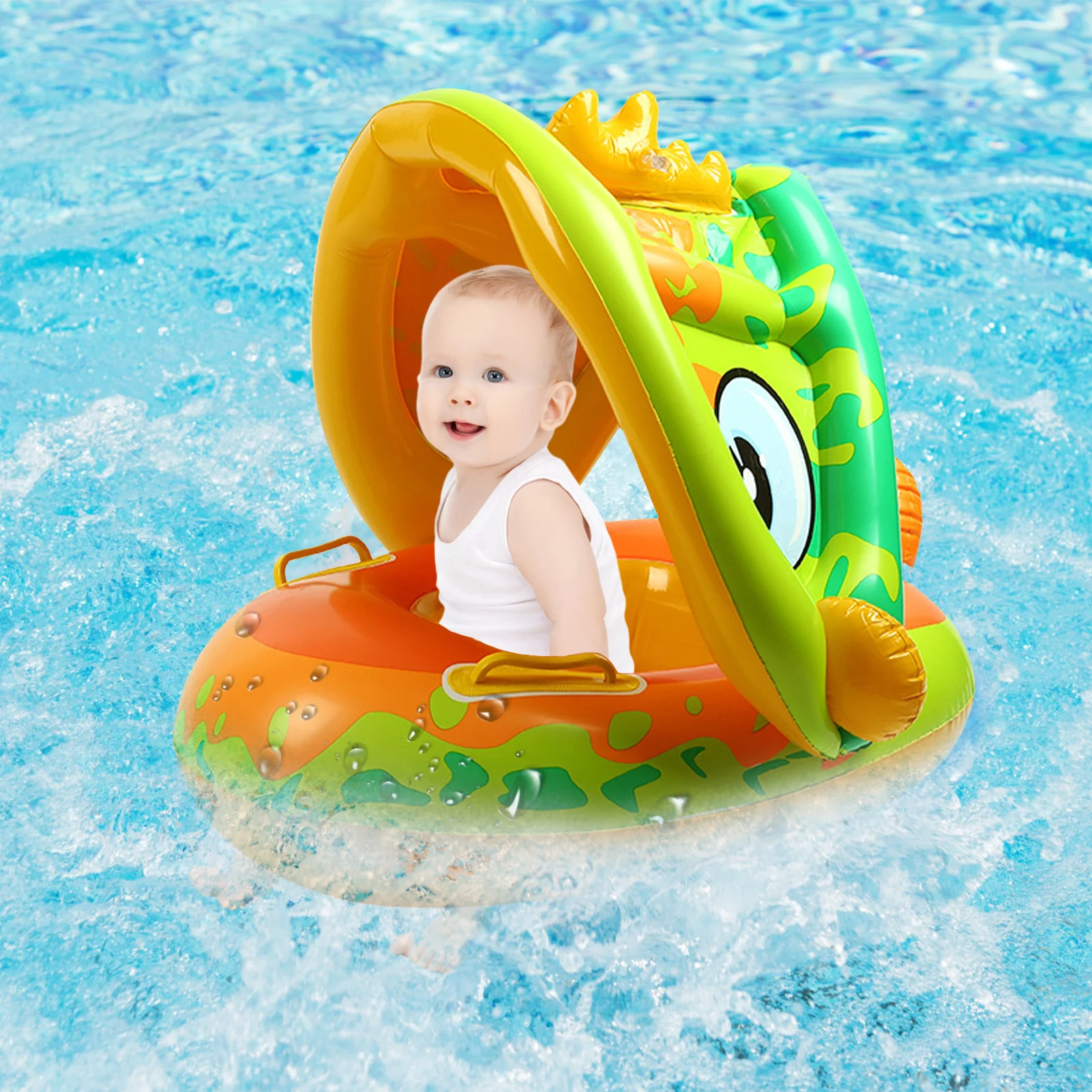 

Kids Pool Float Baby Swim Float Toddler Floaties With Sun Protection Canopy Practical Inflatable Baby Float Pool Accessories For